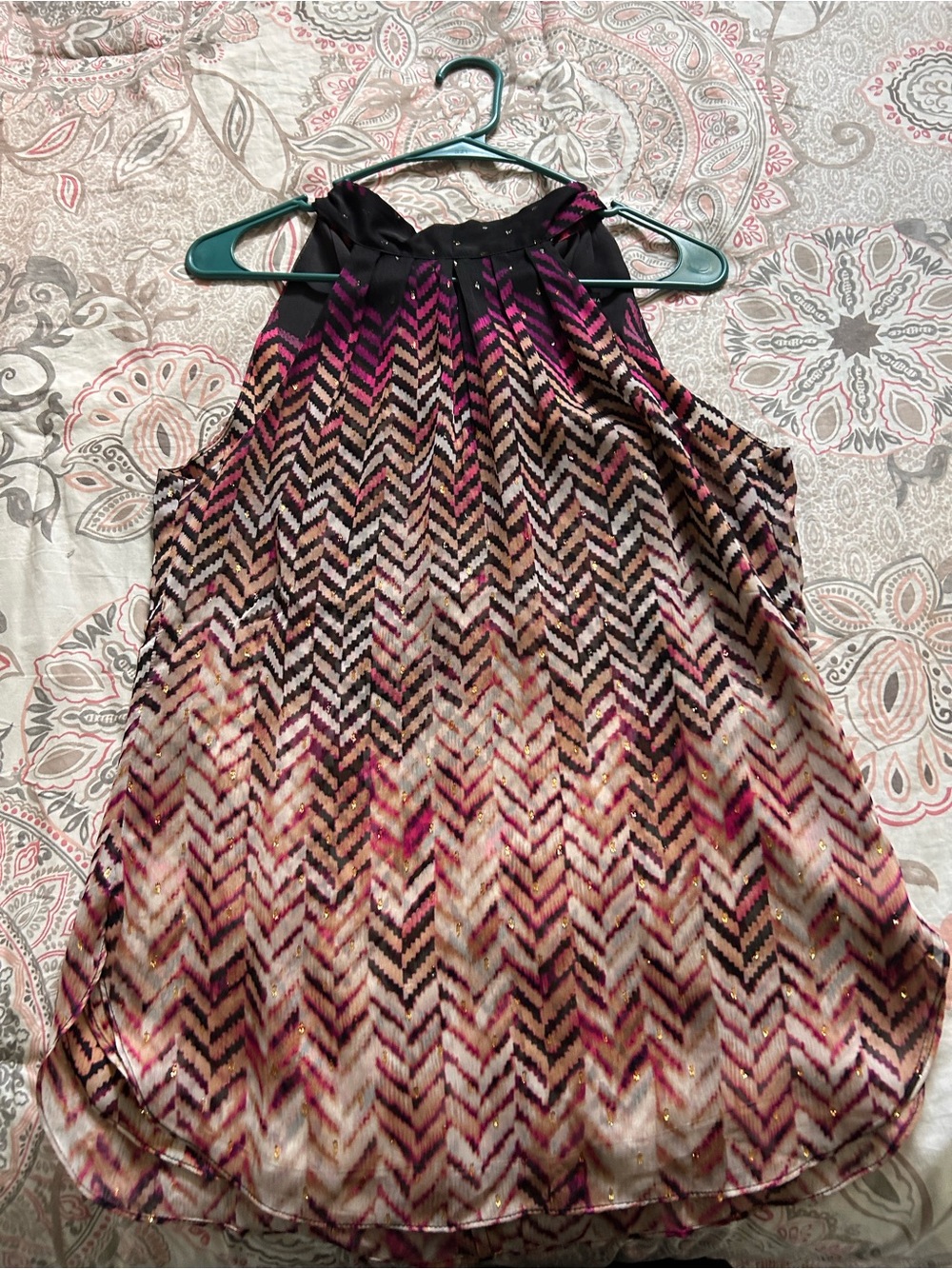 White House Black Market Pink Black Chevron Halter Blouse
